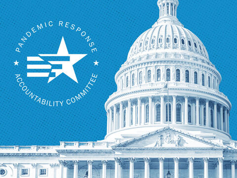 US Capitol building with PRAC logo on blue background to its left