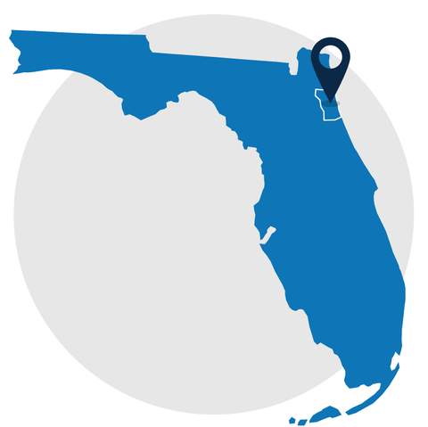 Map of Florida with pin for St. Johns County