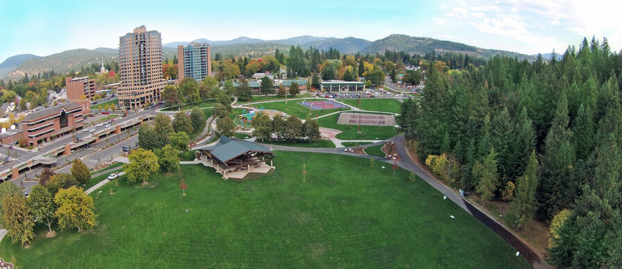 drone view of downtown Coeur d'Alene