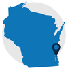 Map of Wisconsin with pin at Milwaukee County 